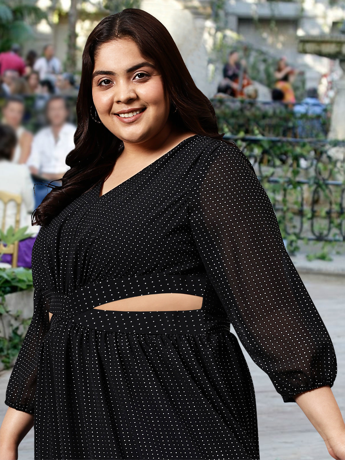Black Silver Plus Size Waist Cut-out Dress