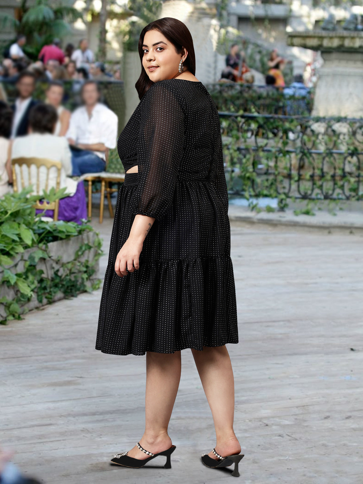 Black Silver Plus Size Waist Cut-out Dress