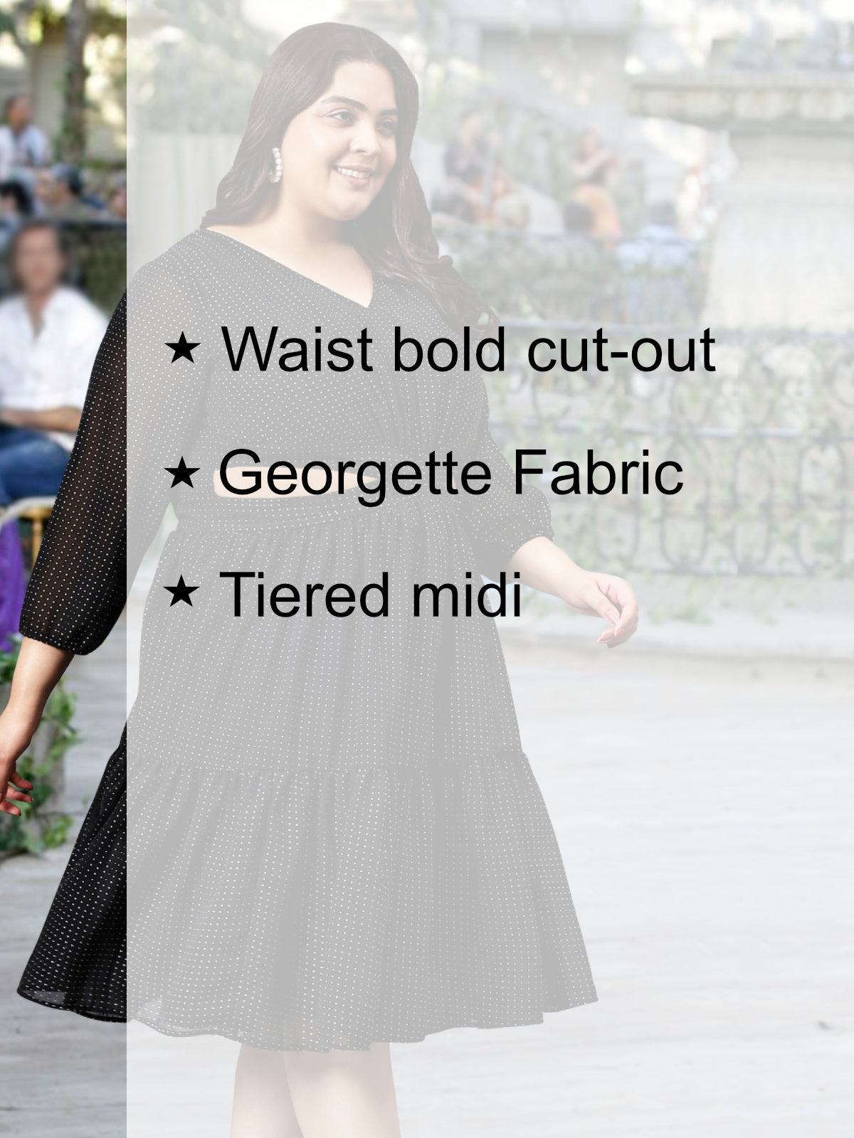 Black Silver Plus Size Waist Cut-out Dress