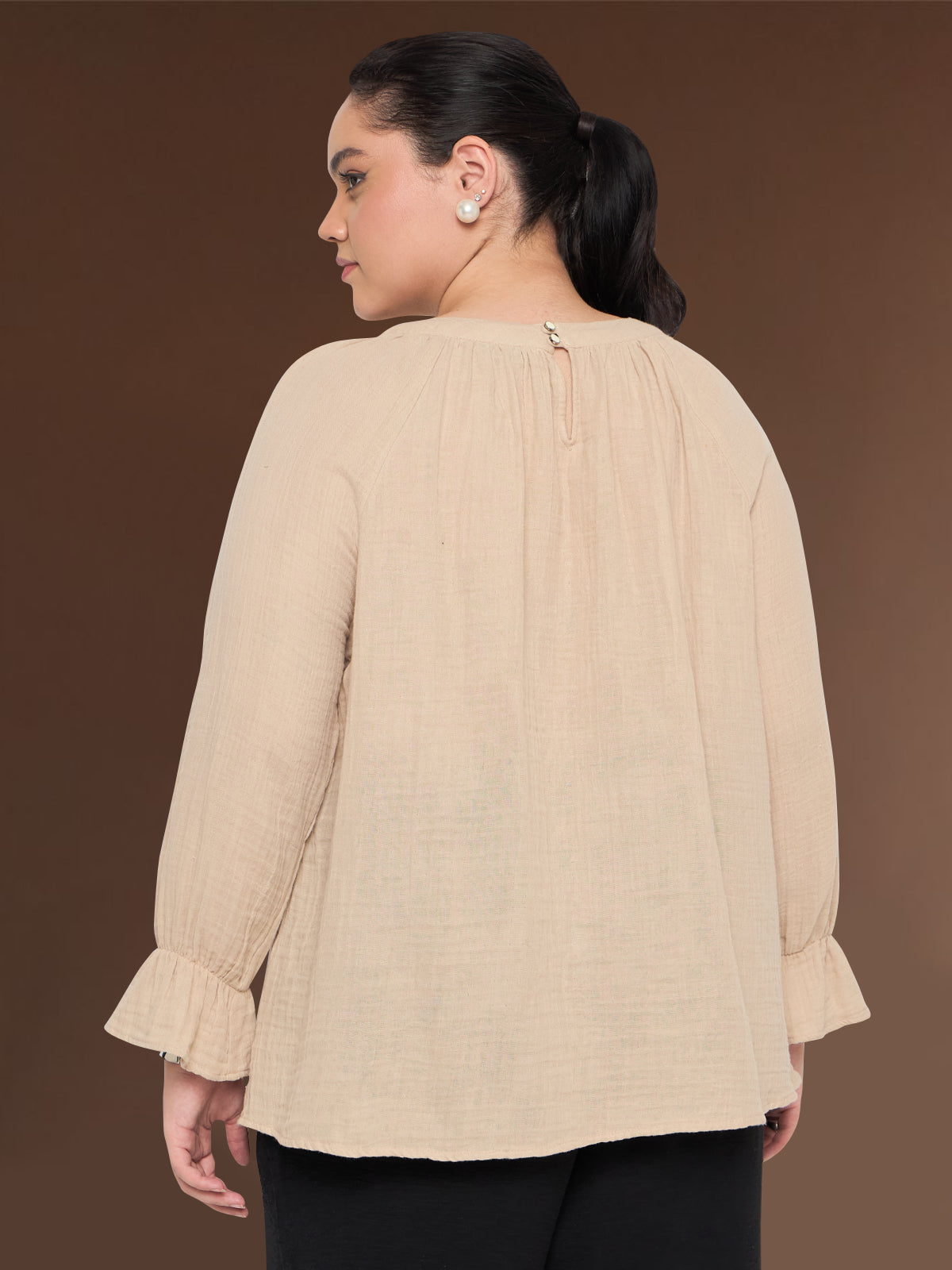 Women Black White Plus Size Buttoned Tunic Top