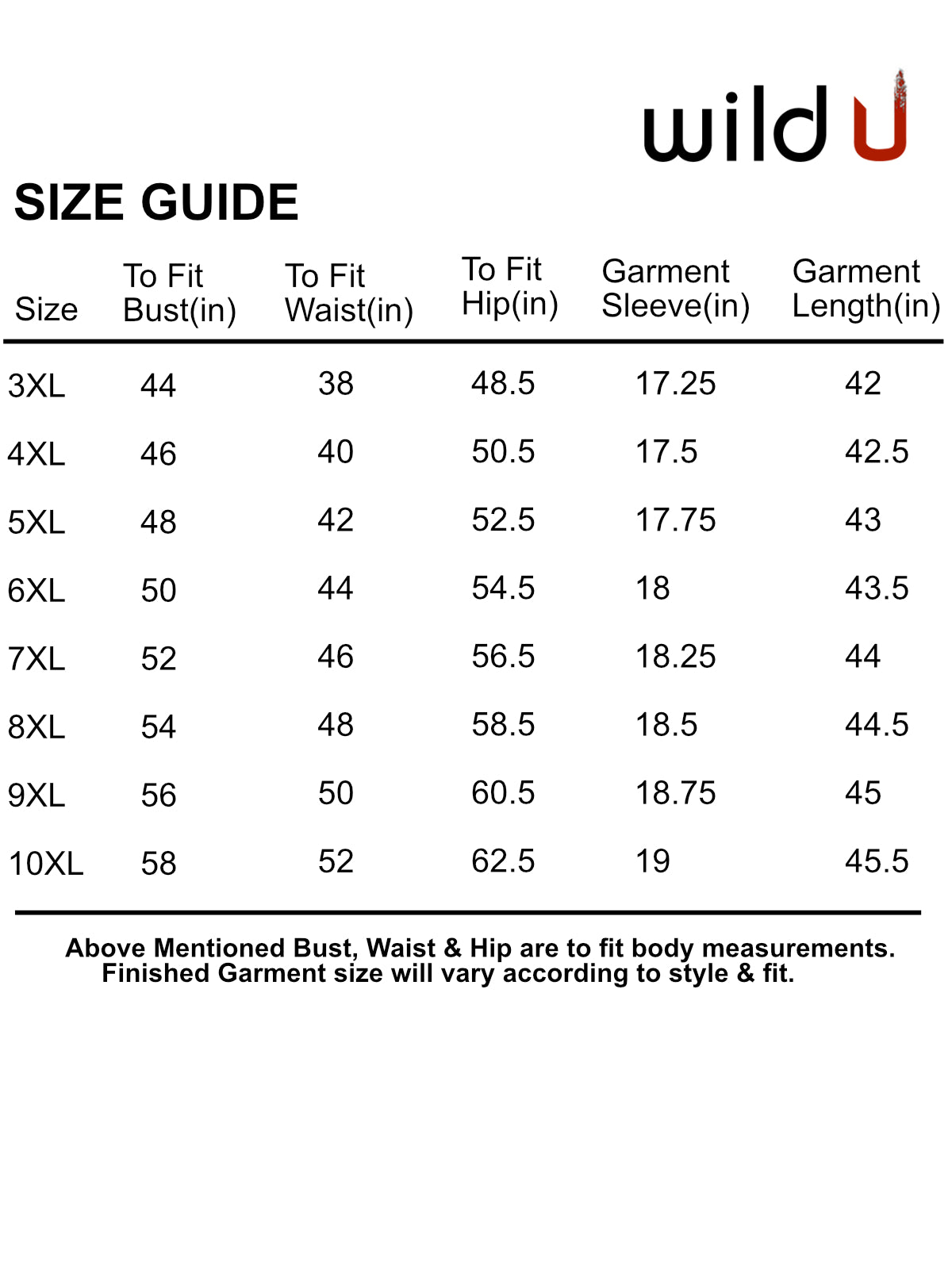 Size chart