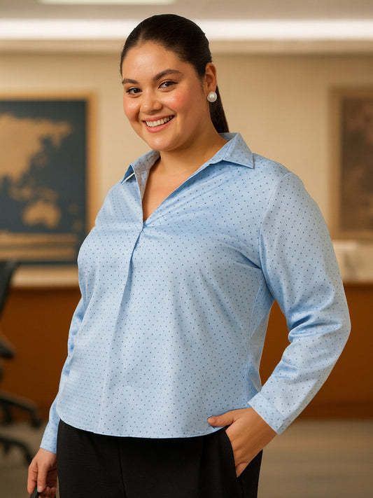 Women Black White Plus Size Buttoned Tunic Top