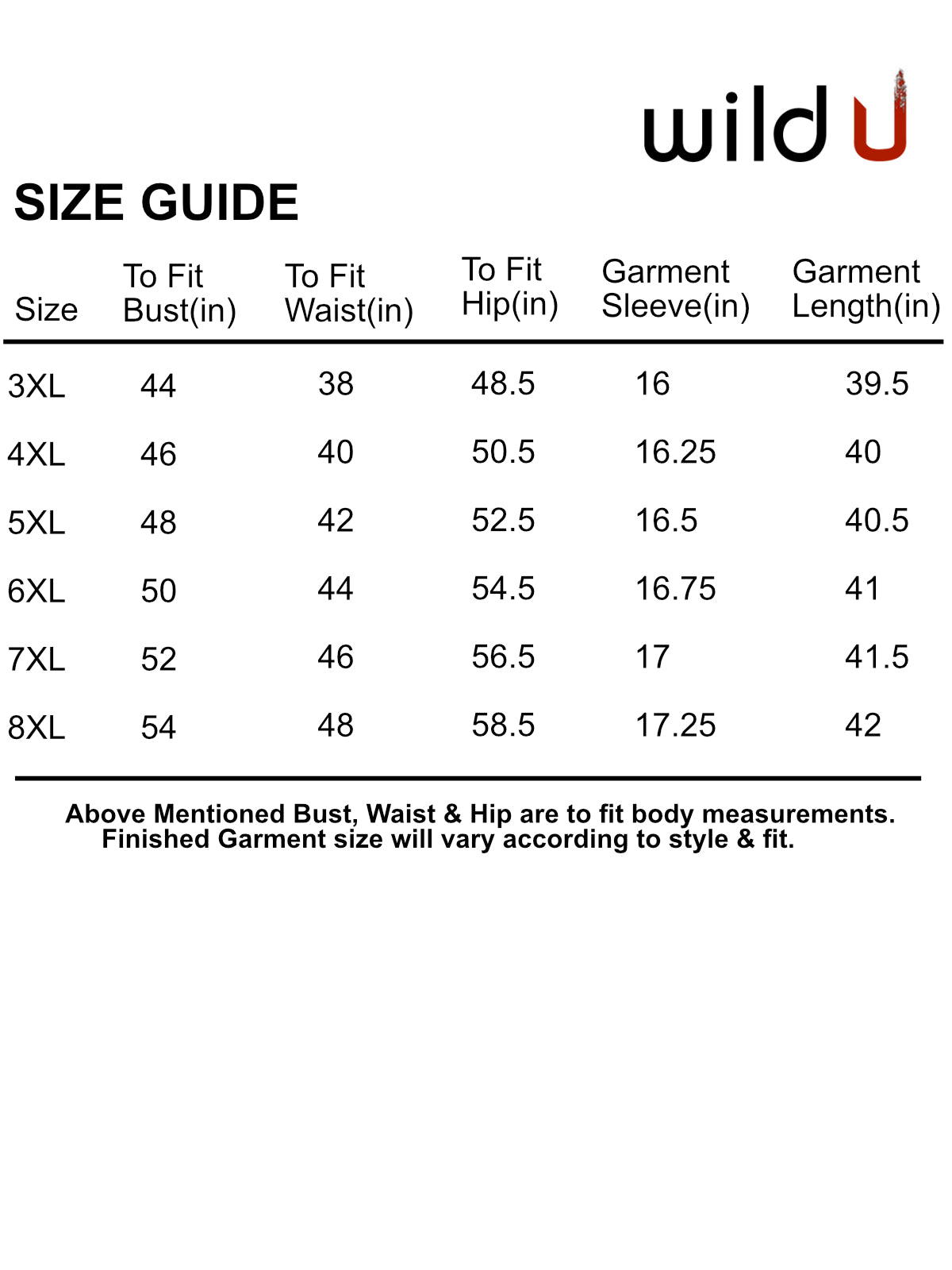 Size chart