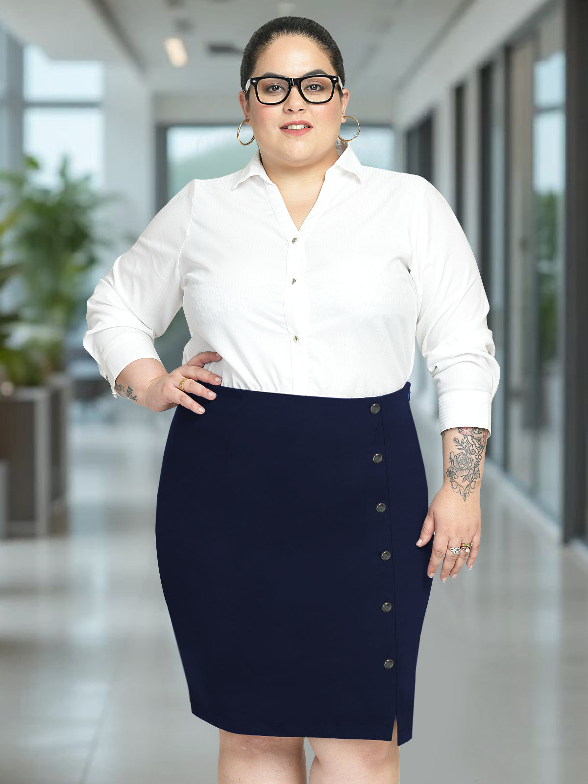 Navy Blue Plus Size Extra Stretch Skirt