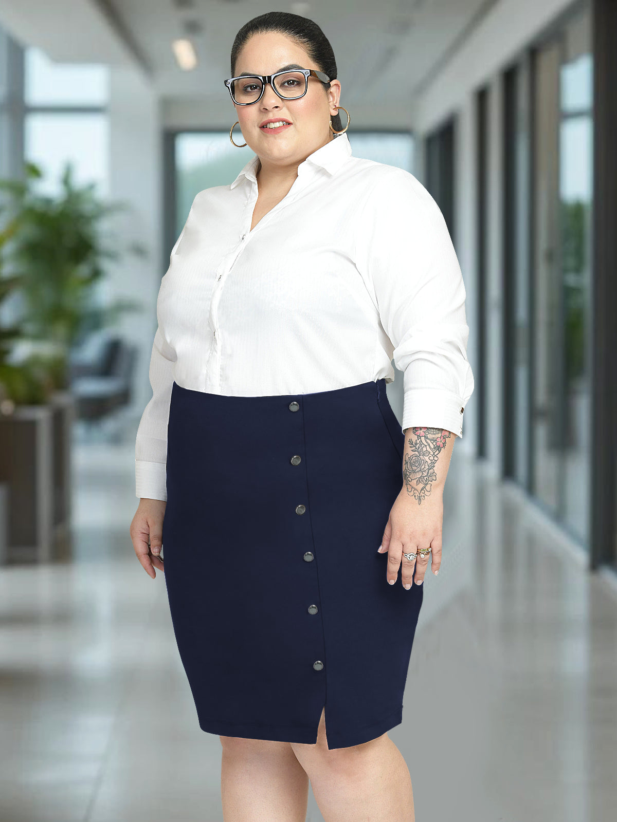 Navy Blue Plus Size Extra Stretch Skirt