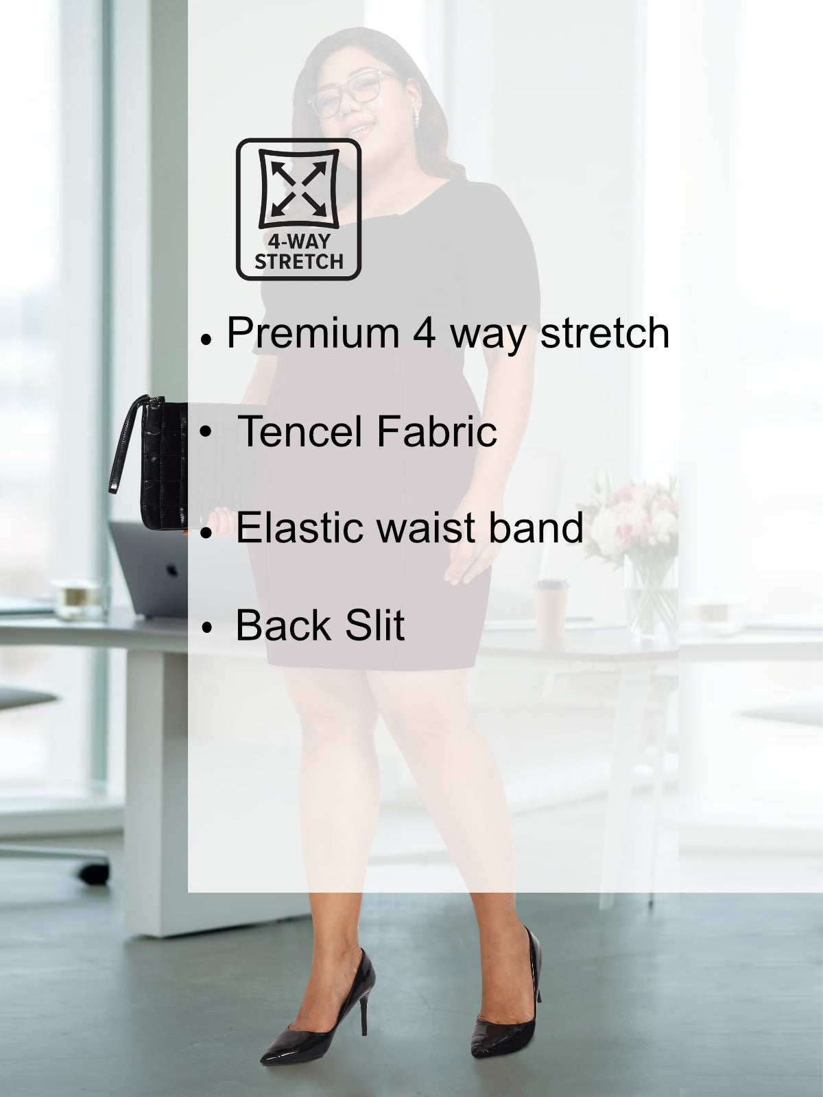 Maroon Plus Size Extra Stretch Pencil Skirt