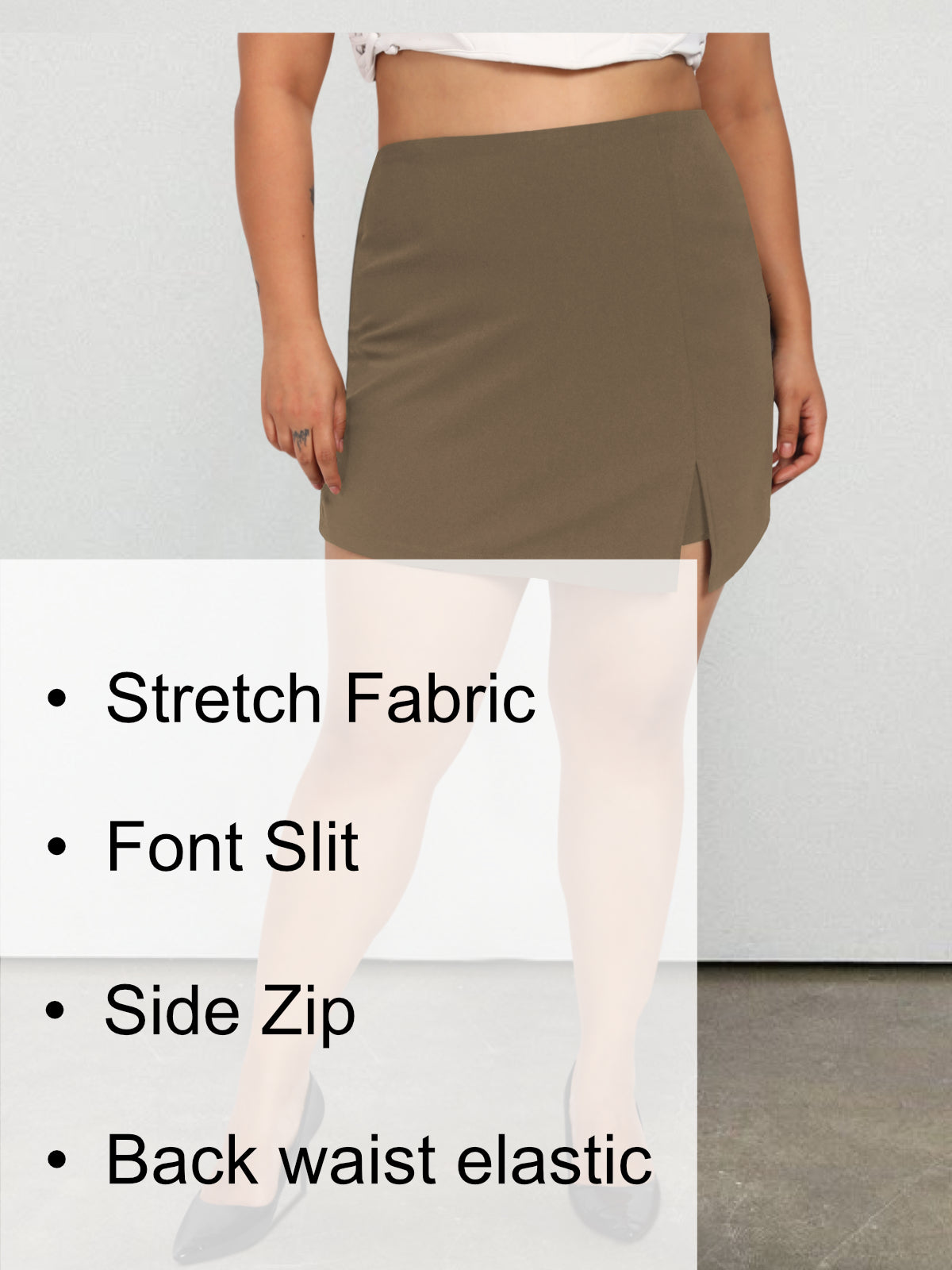 Beige Plus Size Side Slit Skort