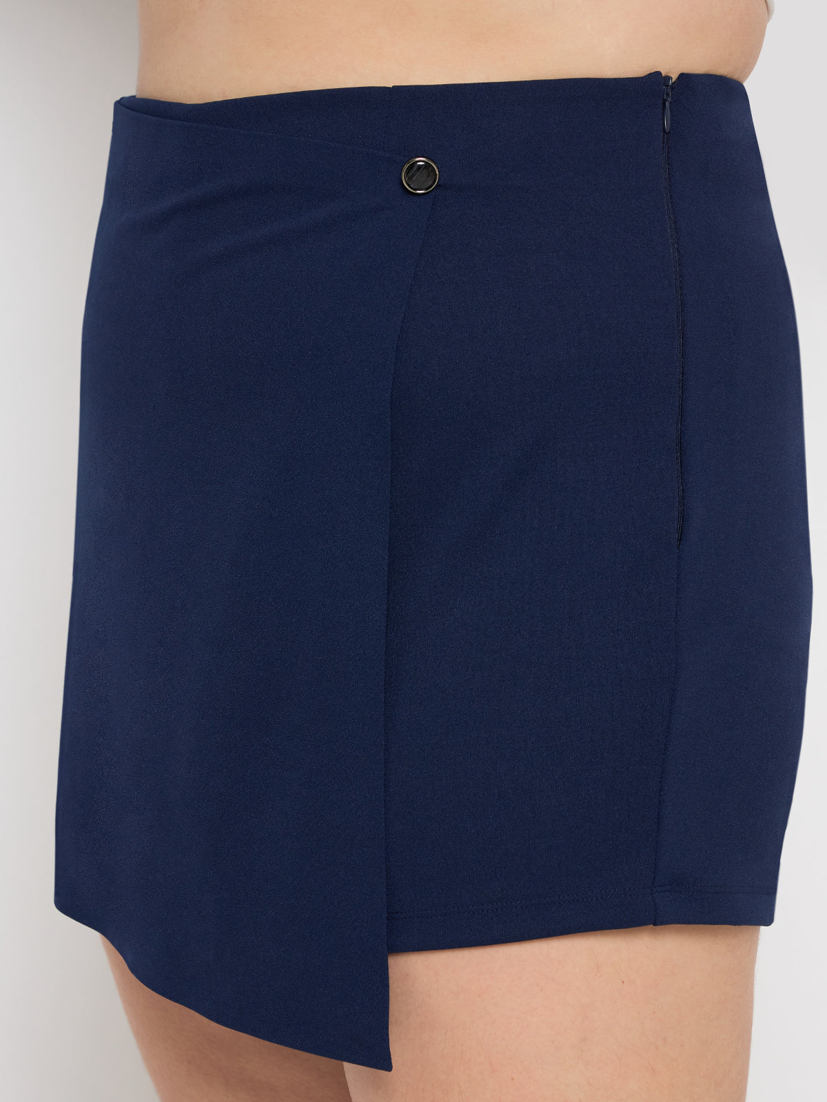 Blue Plus Size One Button Skort