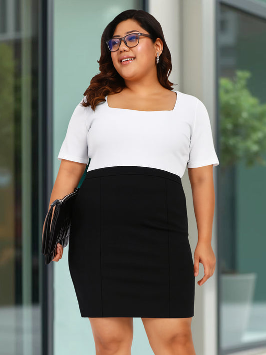 Black Plus Size Extra Stretch Pencil Skirt