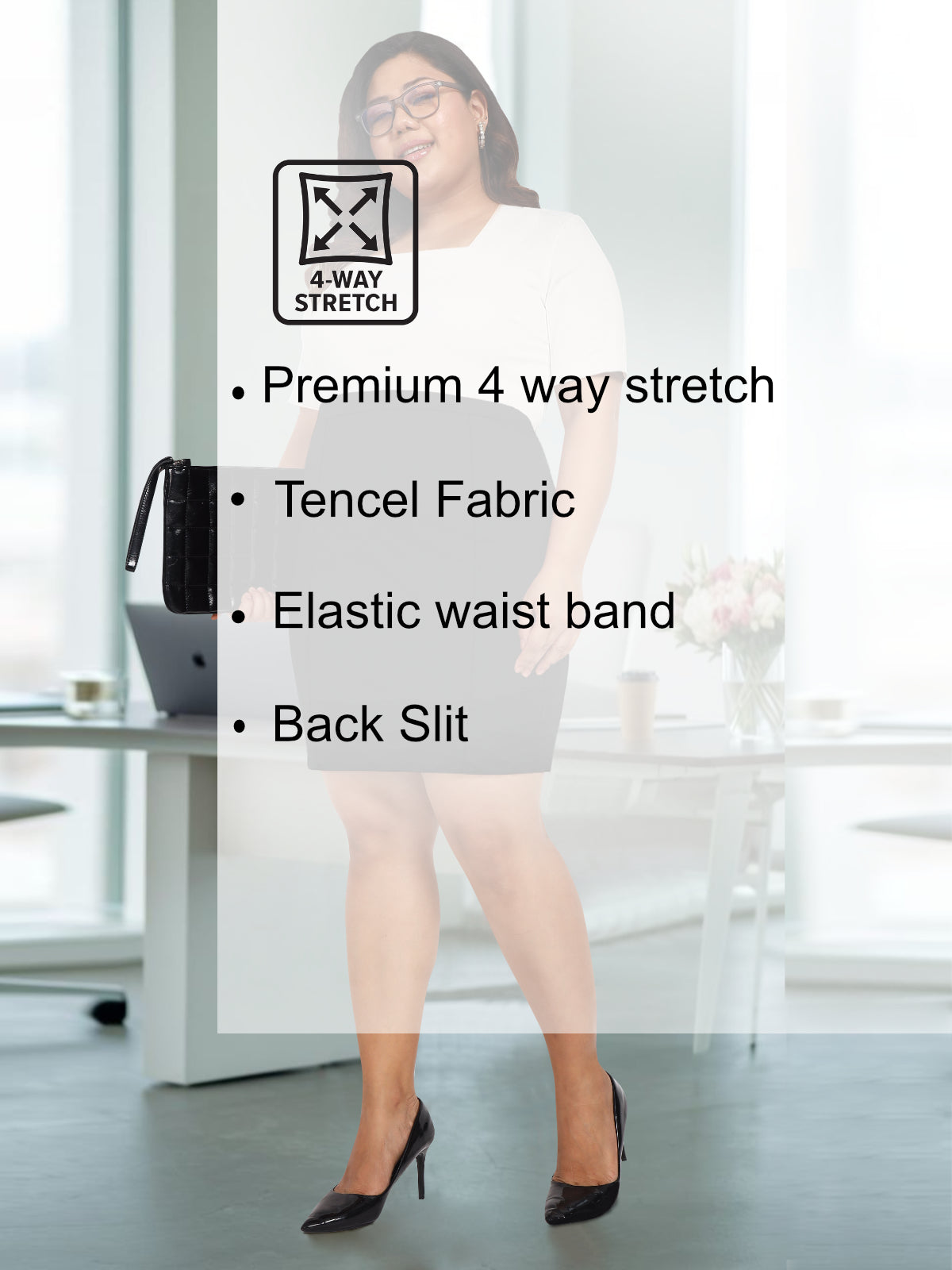 Black Plus Size Extra Stretch Pencil Skirt