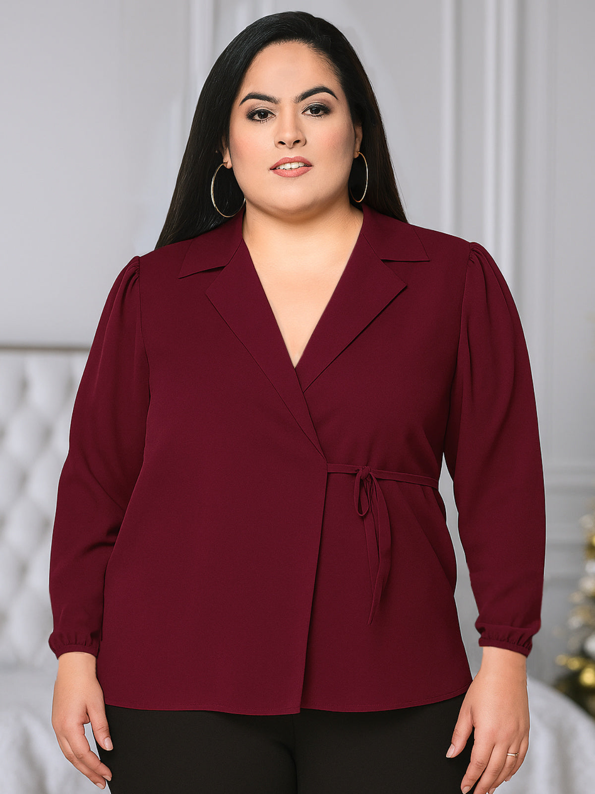 Women Black White Plus Size Buttoned Tunic Top