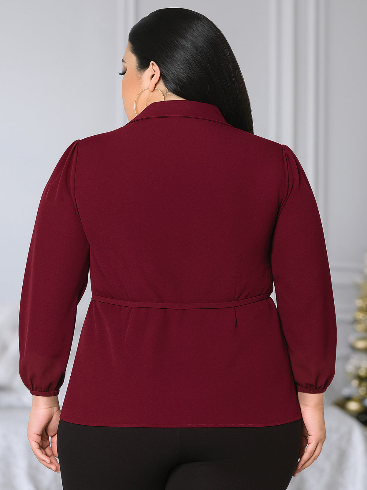 Women Black White Plus Size Buttoned Tunic Top