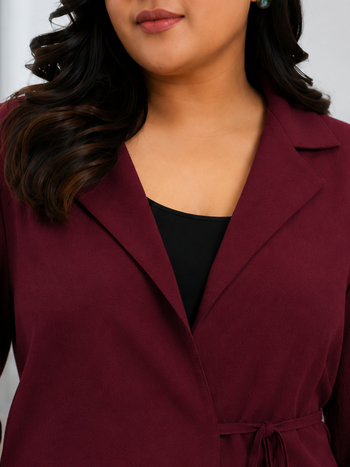 Maroon Plus Size Lapel Knotting Top