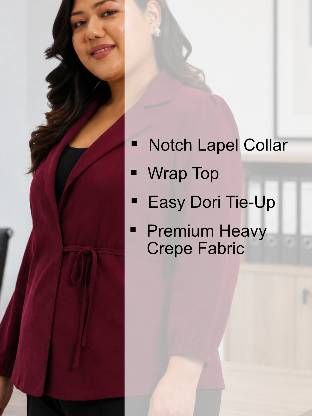 Maroon Plus Size Lapel Knotting Top