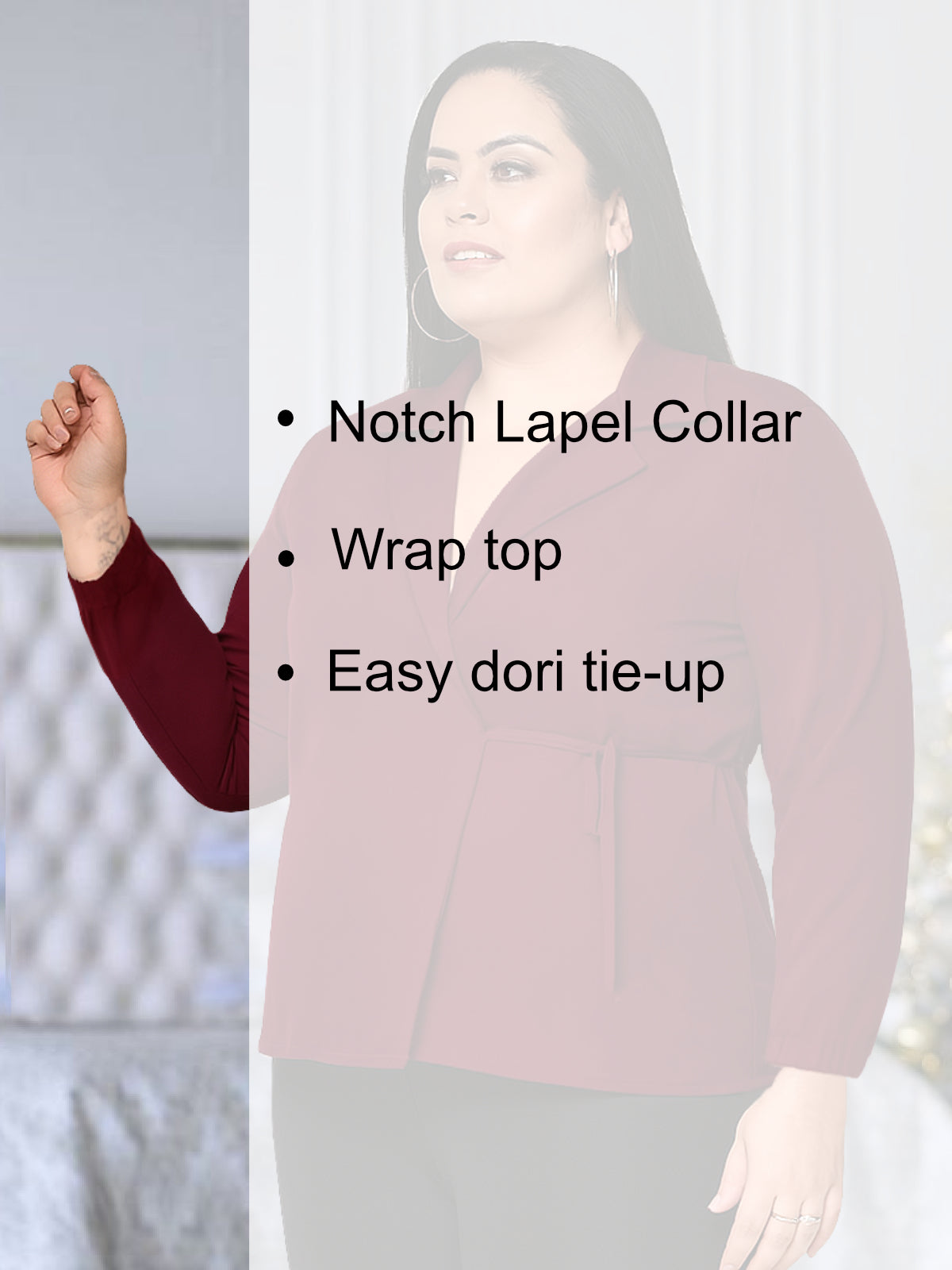 Women Black White Plus Size Buttoned Tunic Top