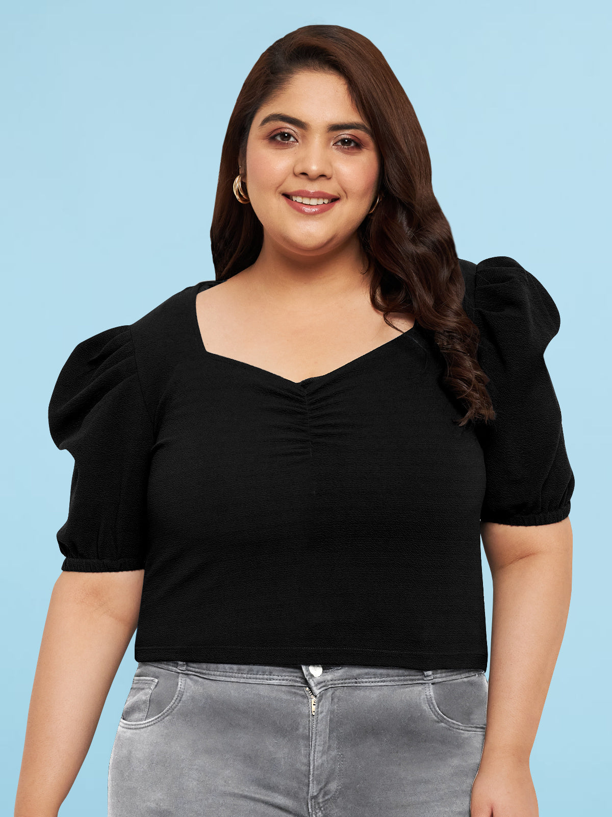 Women Black White Plus Size Buttoned Tunic Top