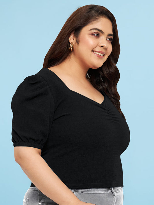 Women Black White Plus Size Buttoned Tunic Top