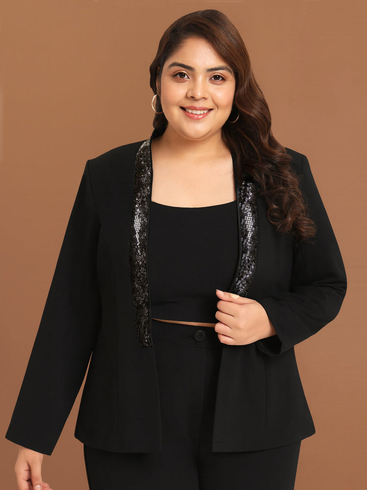 Black Plus Size Sequin Blazer