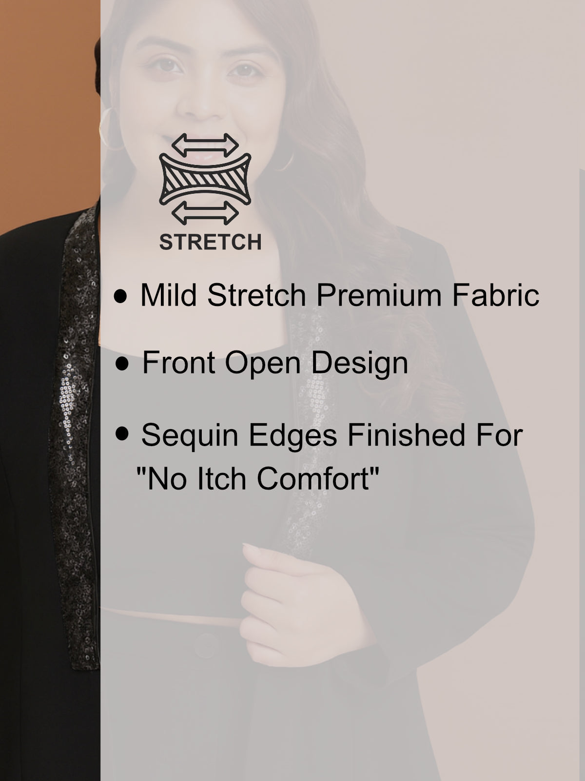 Women Black Plus Size Sequin Blazer