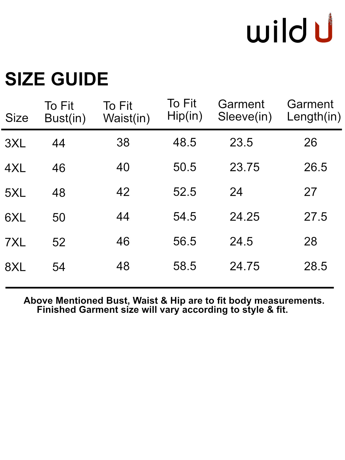 Size chart