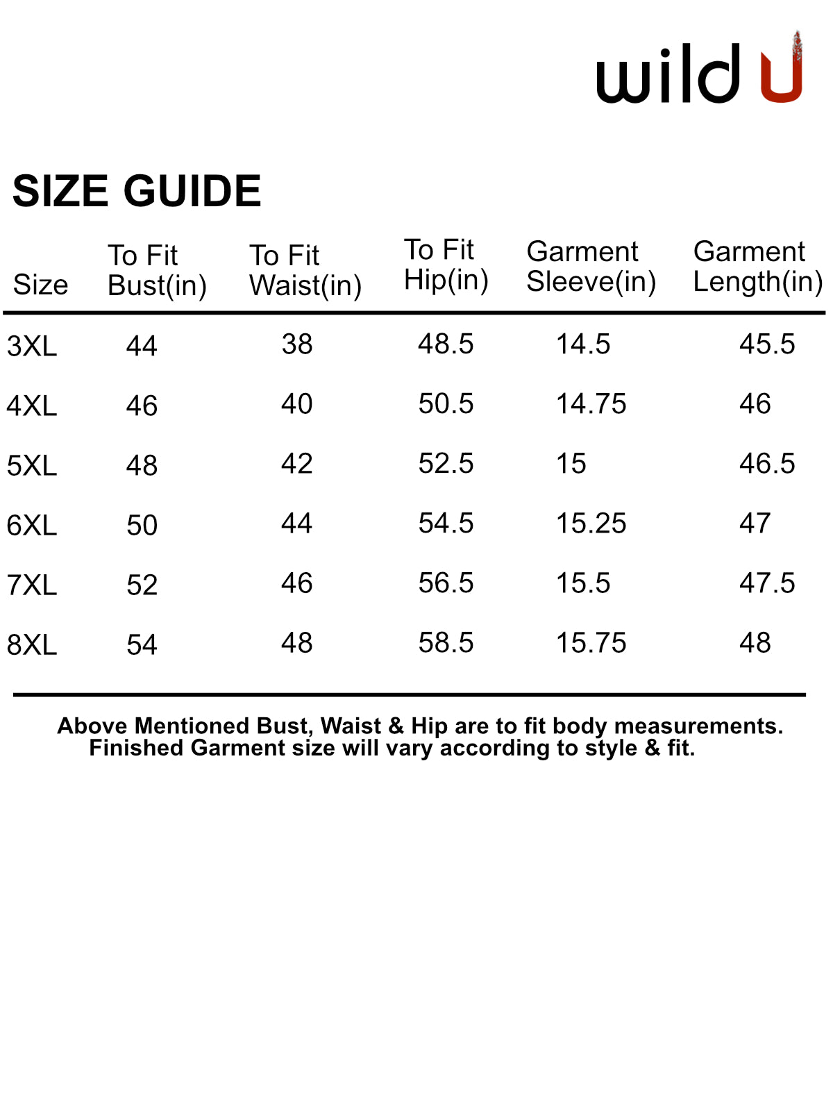 Size chart