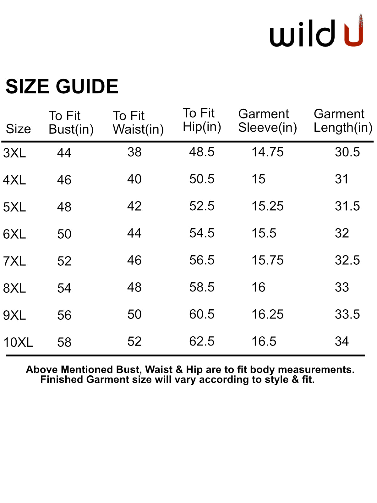 Size chart