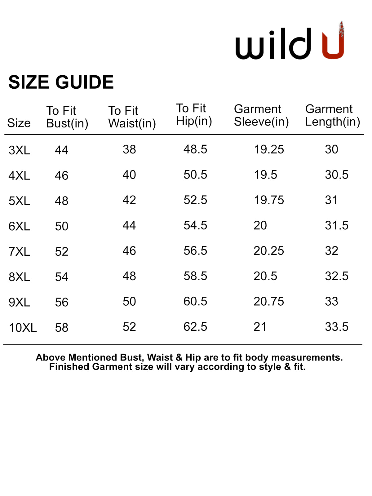 Size chart