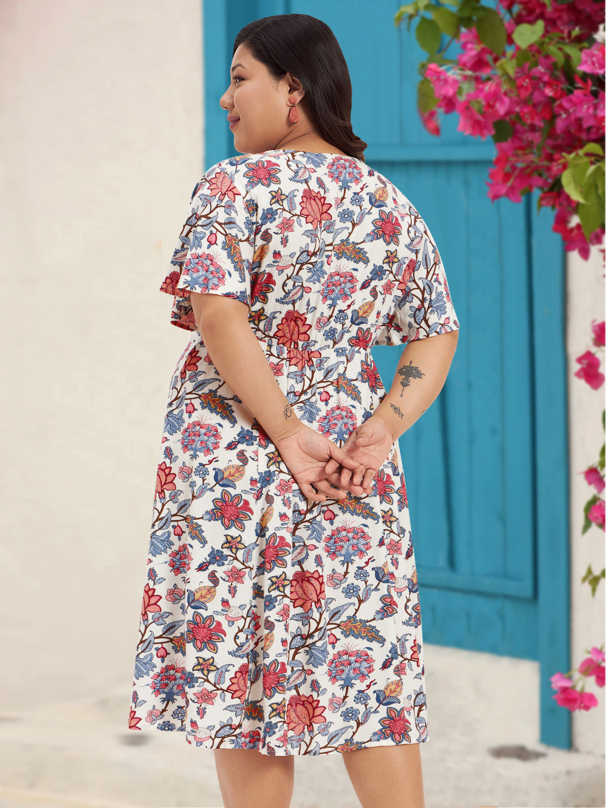 Women Off White Floral Plus Size A- Line Dress