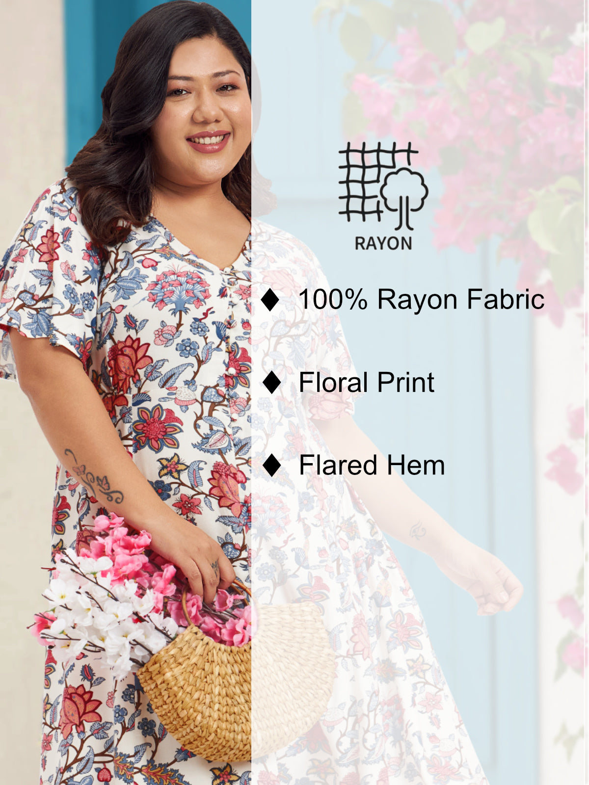 Women Off White Floral Plus Size A- Line Dress