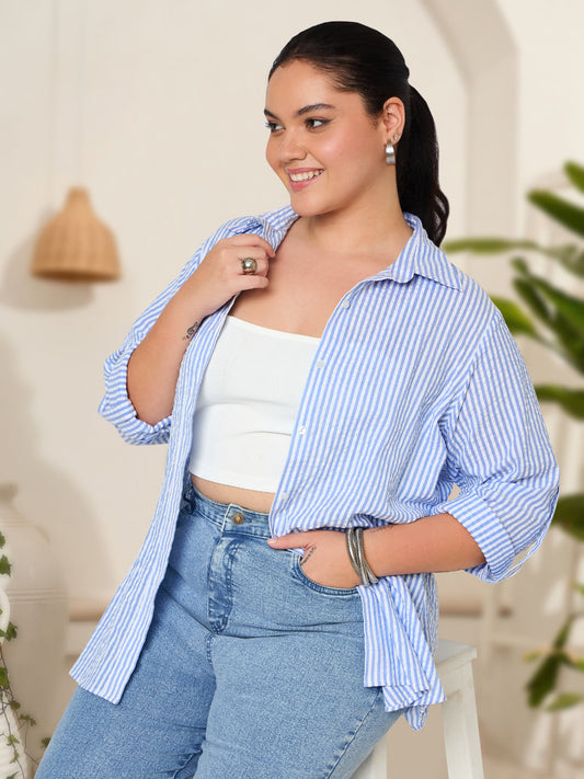 Women Black White Plus Size Buttoned Tunic Top