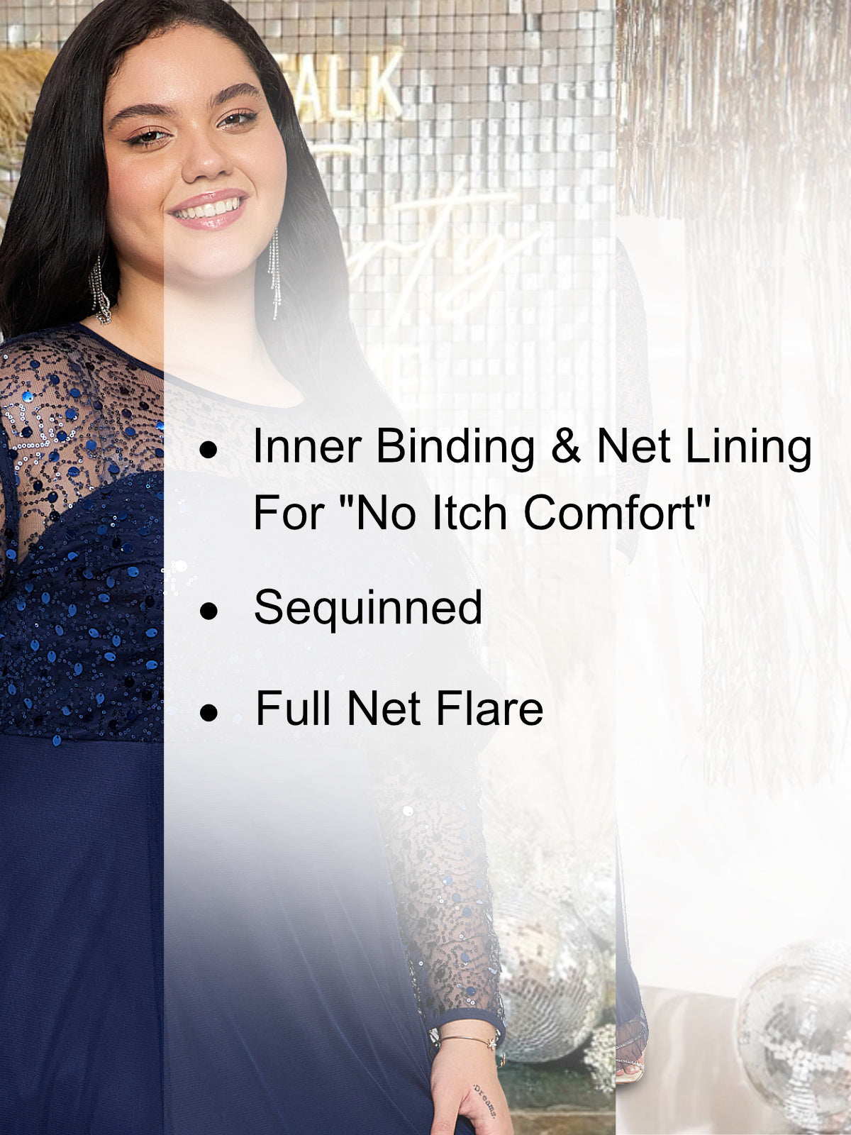 Blue Plus Size Net Embroidery Gown