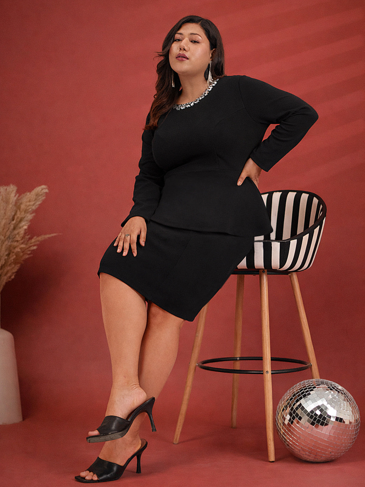 Black Plus Size Embellished Skirt and Top Co-ord set