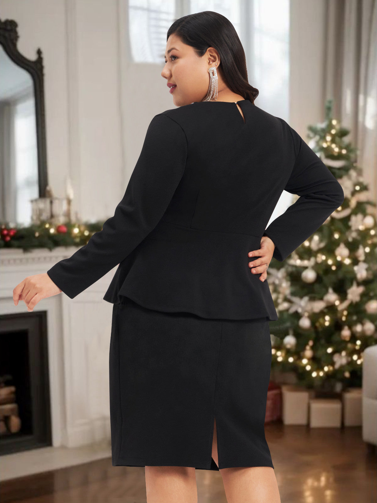 Black Plus Size Embellished Skirt and Top Co-ord set