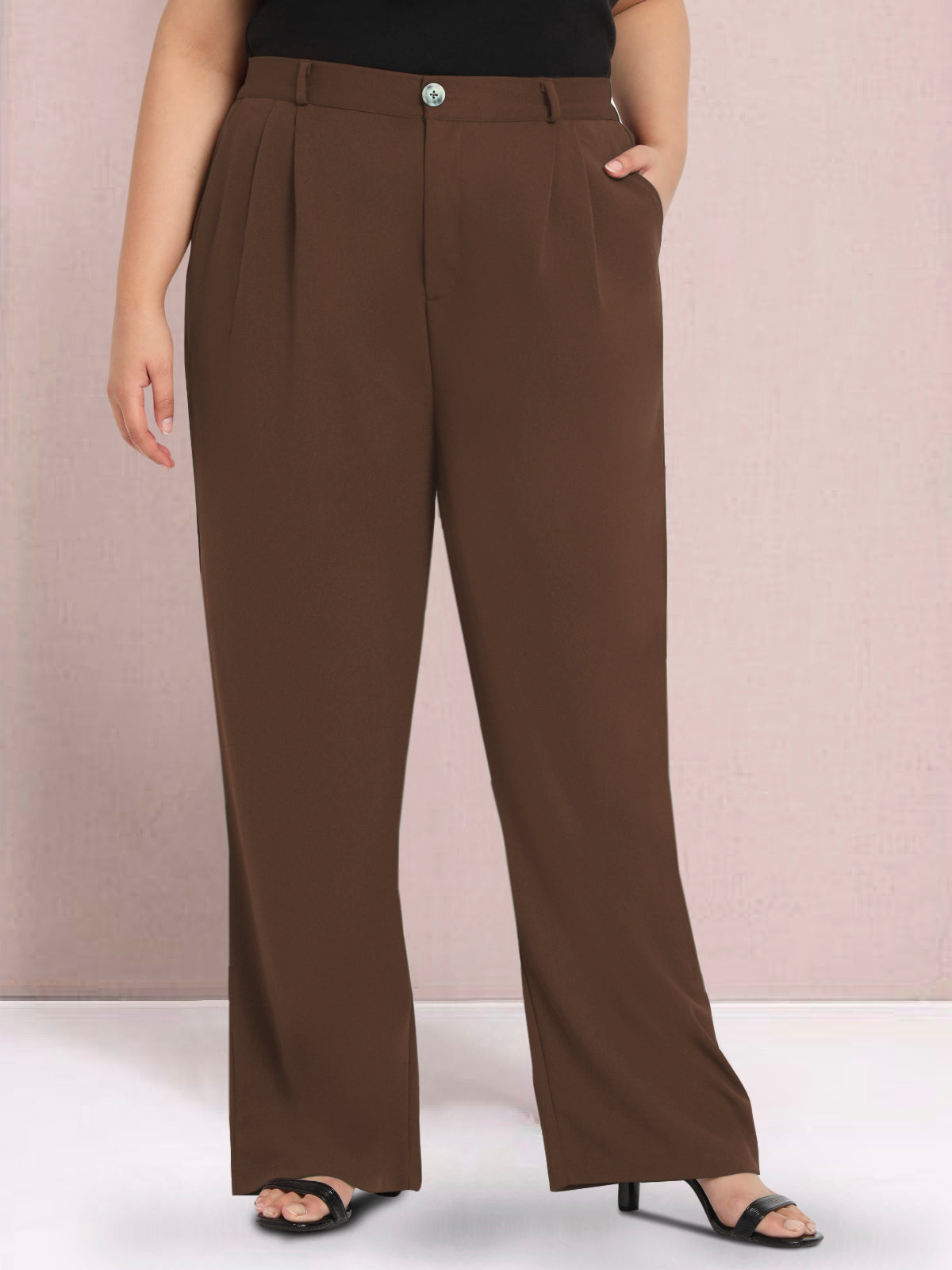Mocha Brown Plus Size Wide Leg Stretch Trouser