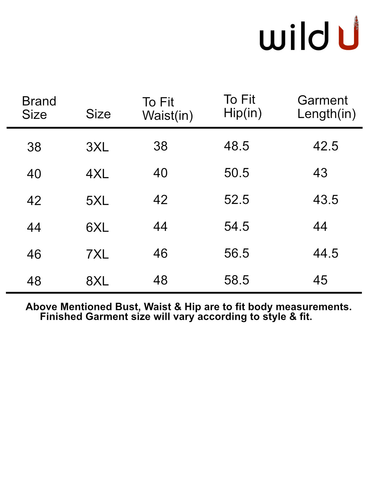 Size chart