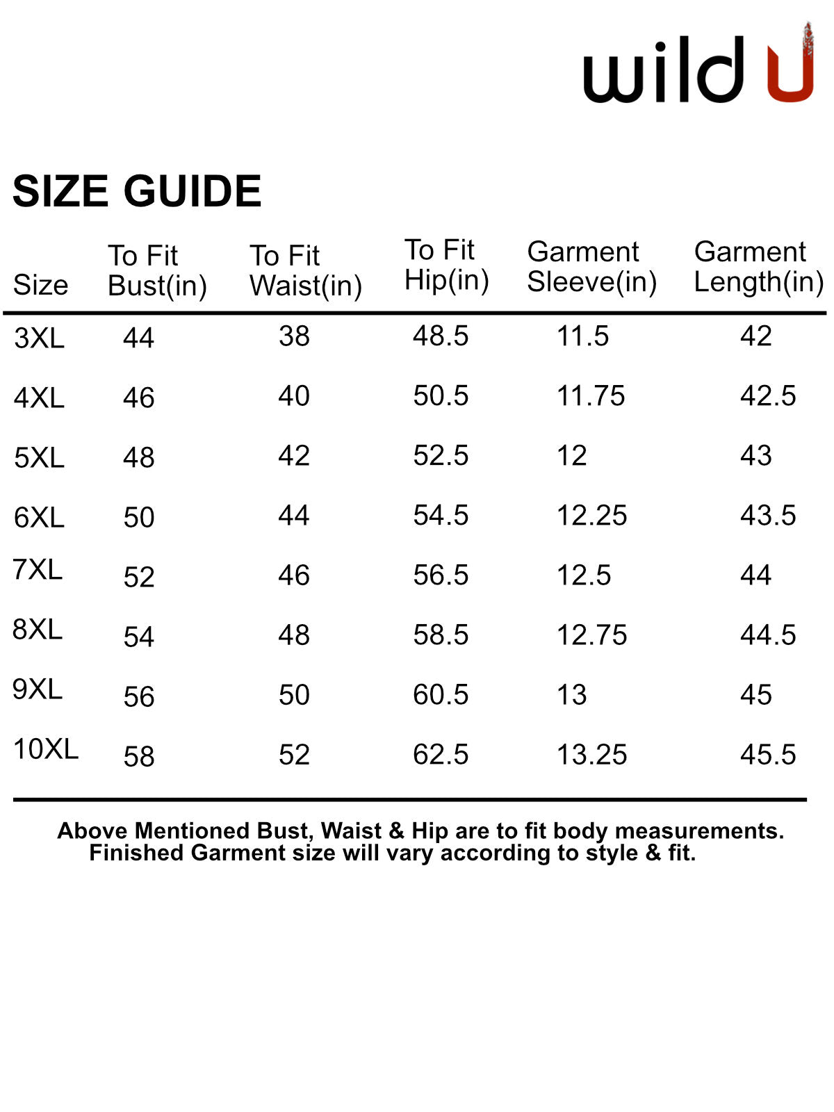 Size chart