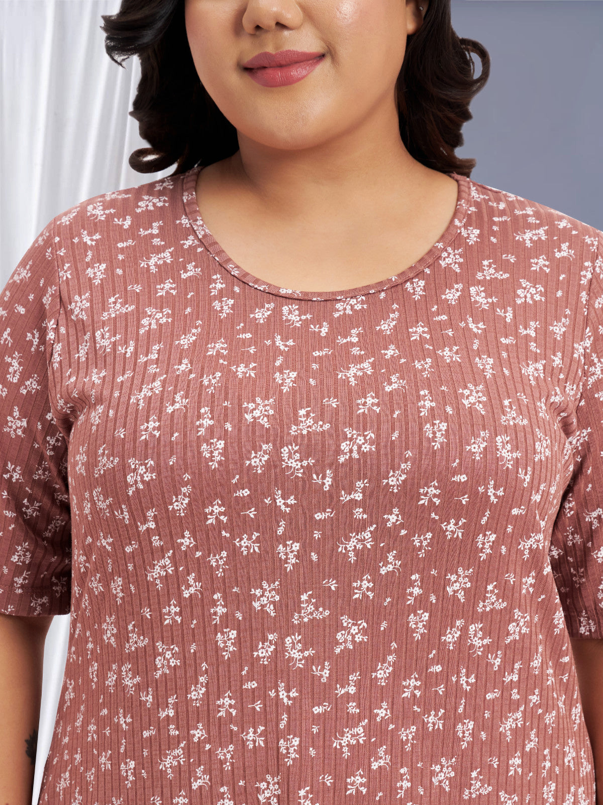 Pink Cotton Plus Size Printed Nighty