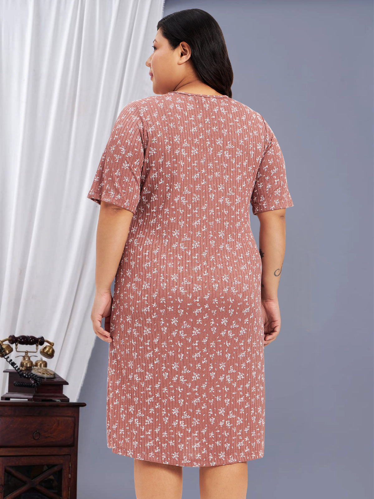 Pink Cotton Plus Size Printed Nighty