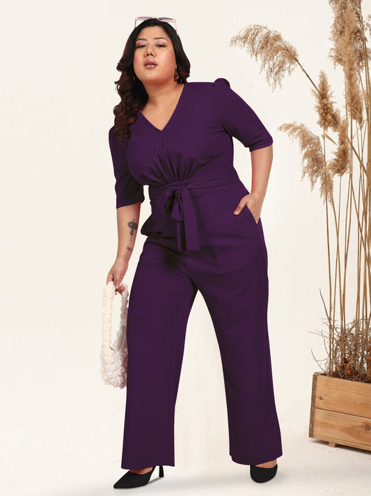 Purple Plus Size Front Tie Up Jumpsuit