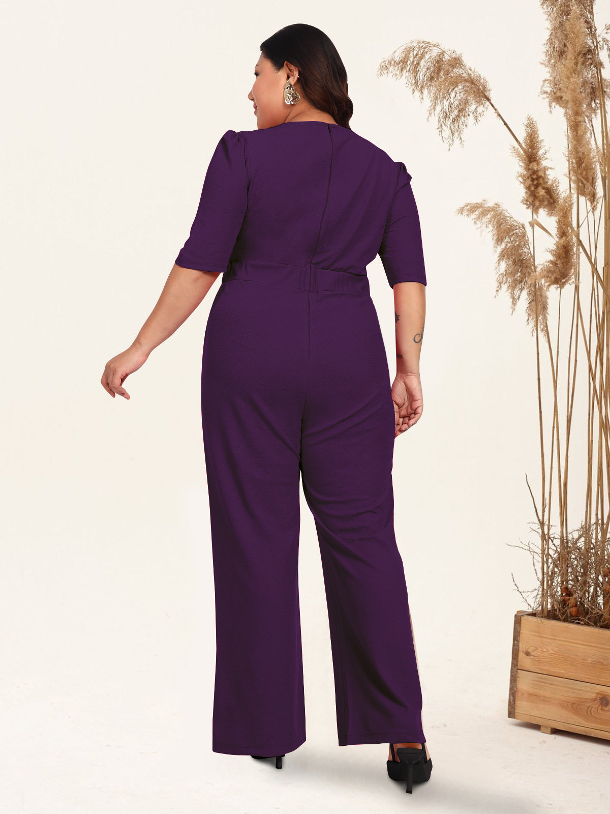 Purple Plus Size Front Tie Up Jumpsuit