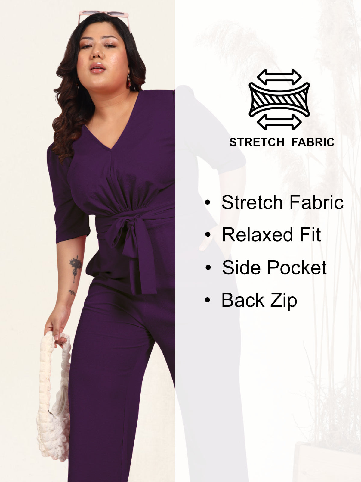 Purple Plus Size Front Tie Up Jumpsuit