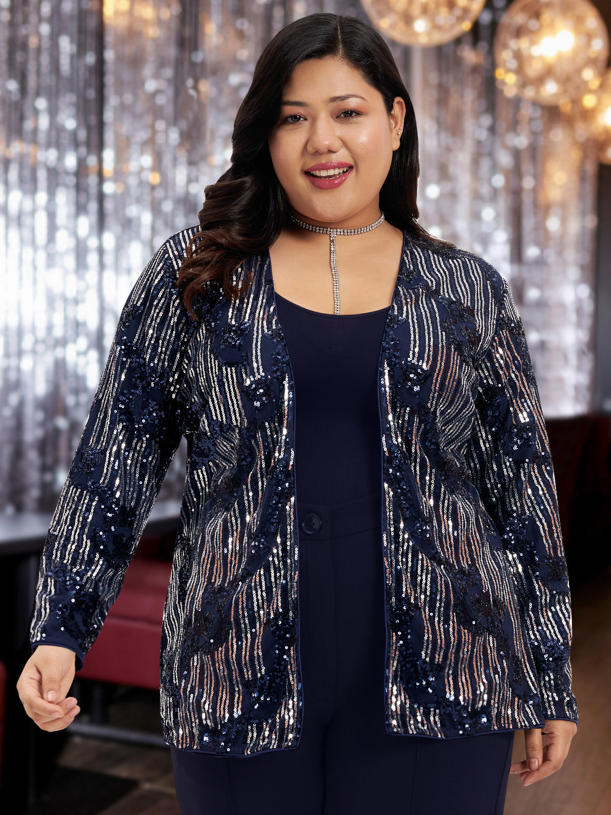 Blue Silver Plus Size Sequinned Shrug