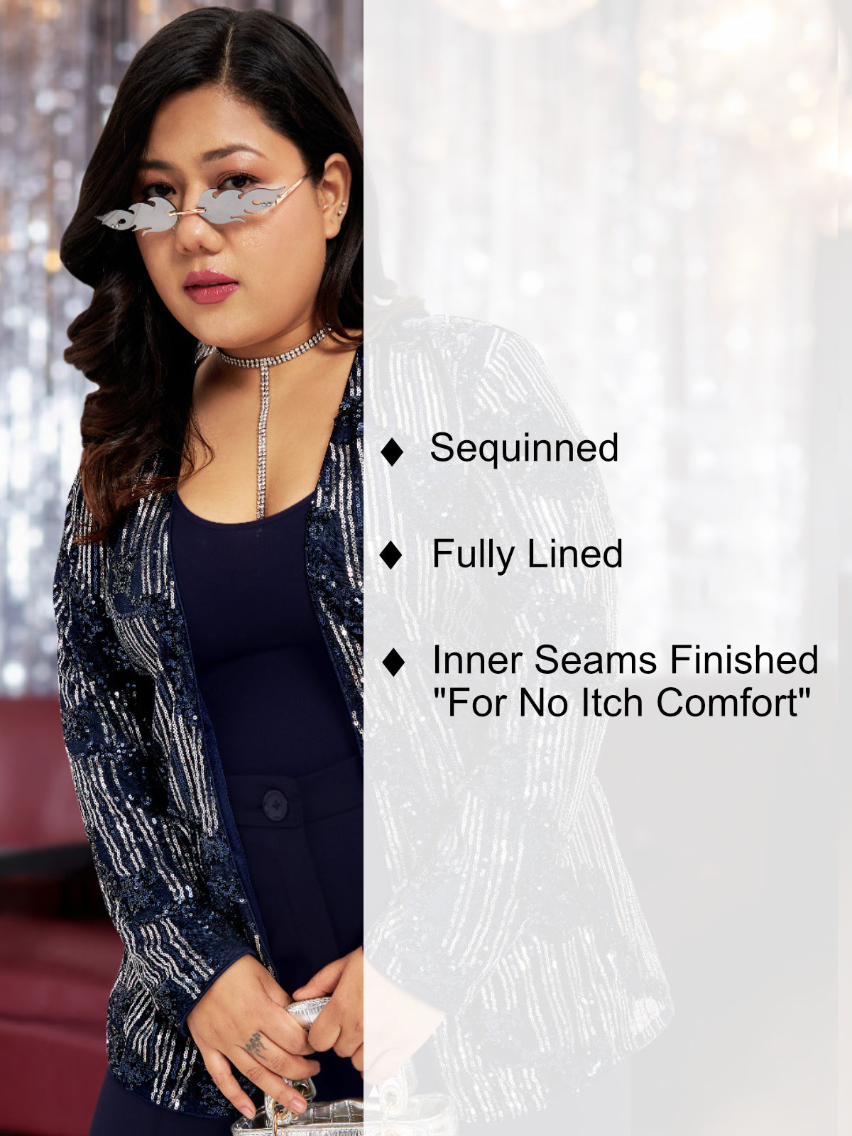Blue Silver Plus Size Sequinned Shrug
