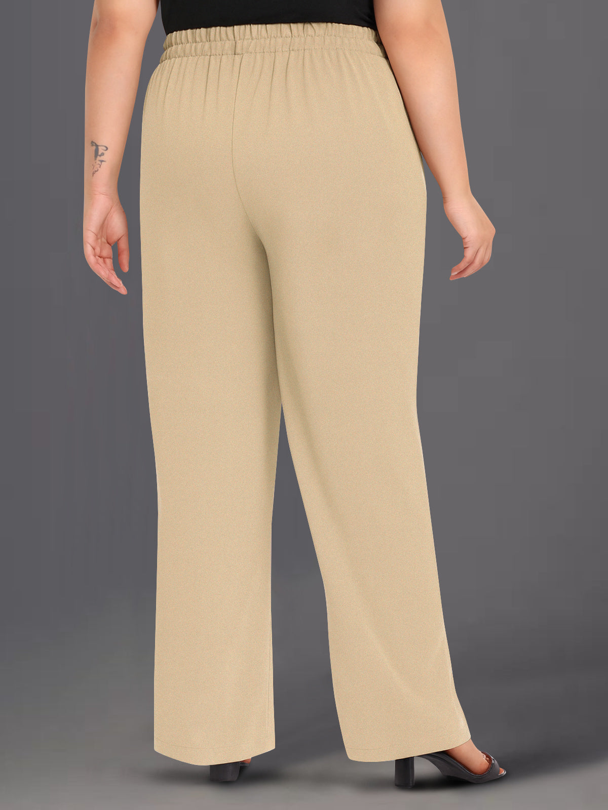 Light Beige Plus Size Wide Leg Stretch Trouser