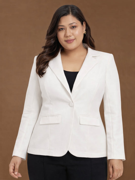 Women Off White Plus Size Single Breasted Blazer