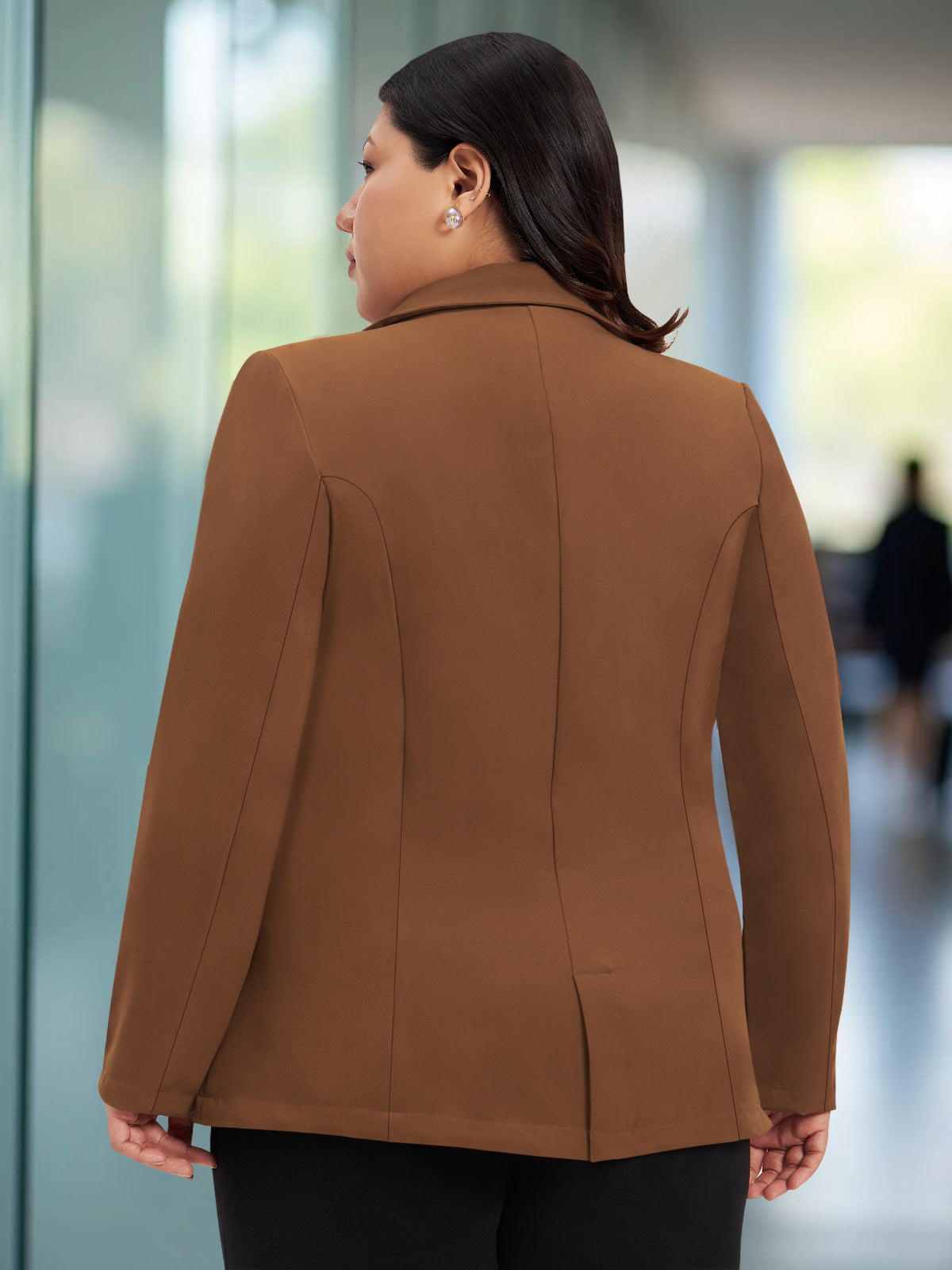 Women Mocha Brown Plus Size Single Breasted Blazer