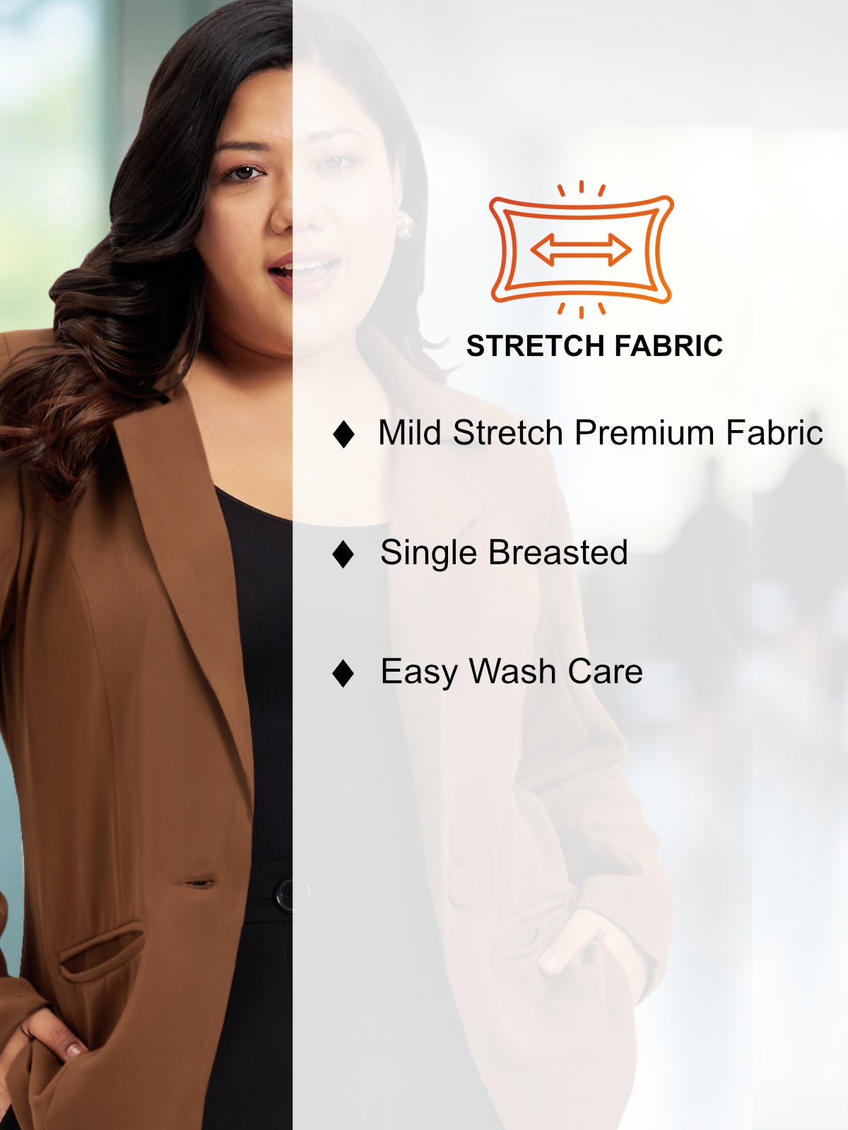 Women Mocha Brown Plus Size Single Breasted Blazer