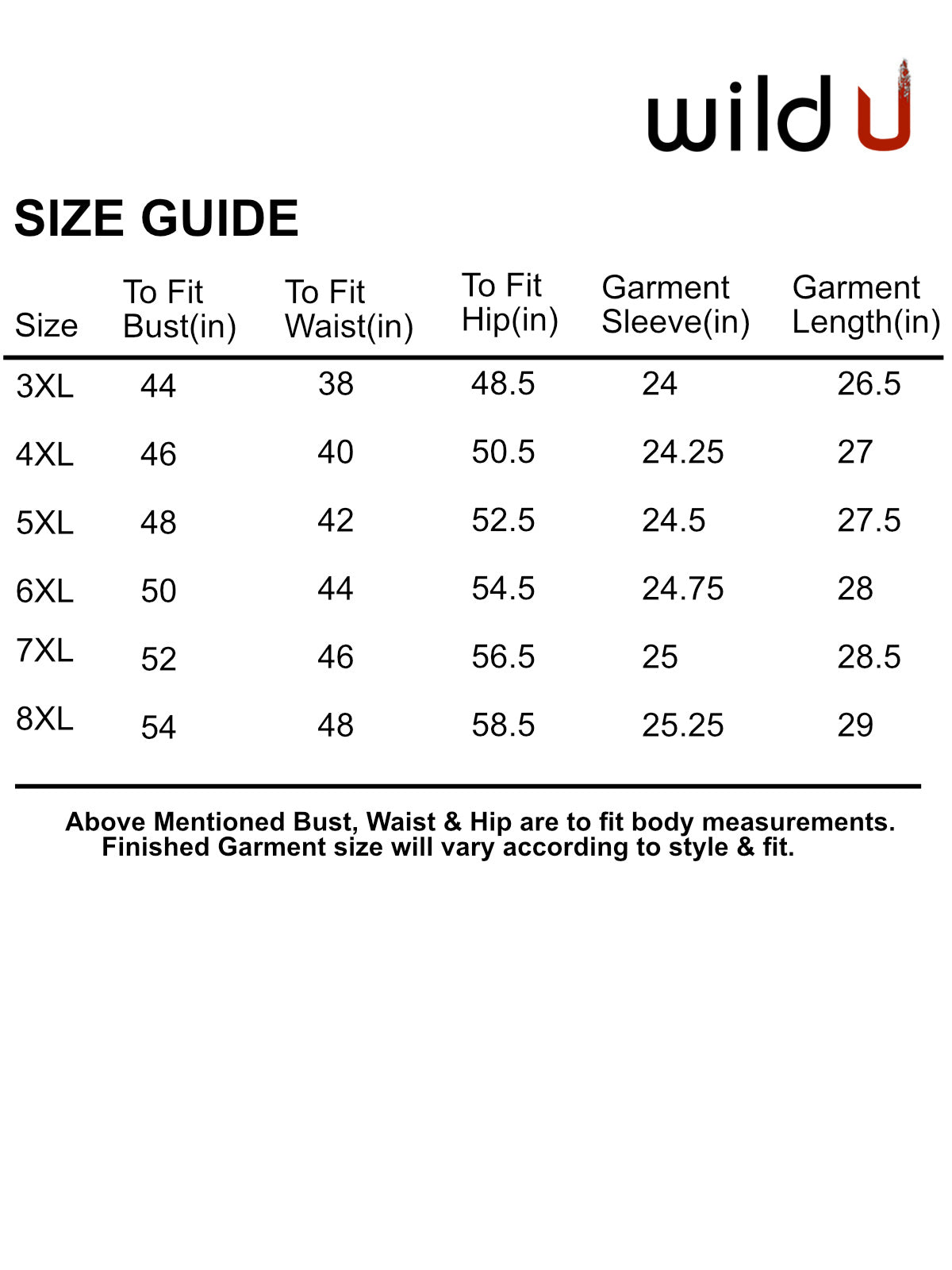 Size chart