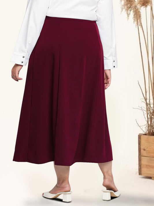 Maroon Plus Size Slit Long Skirt