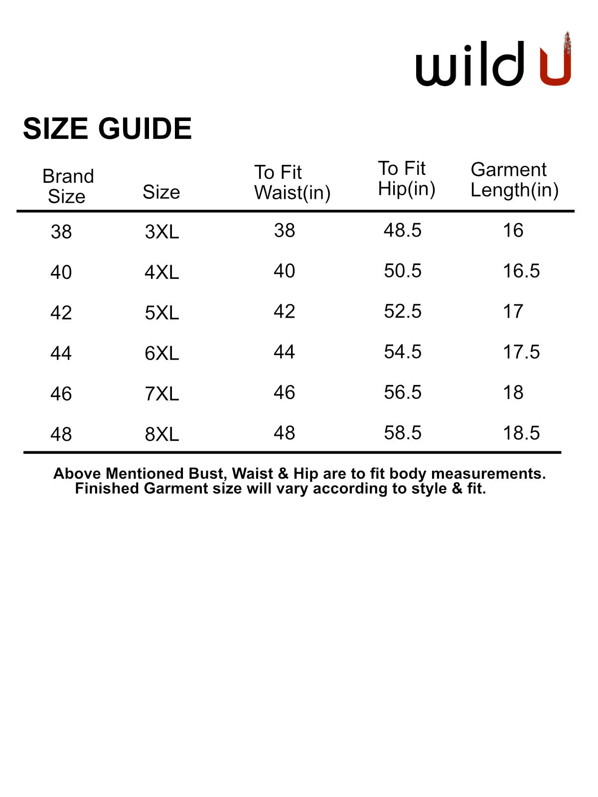 Size chart